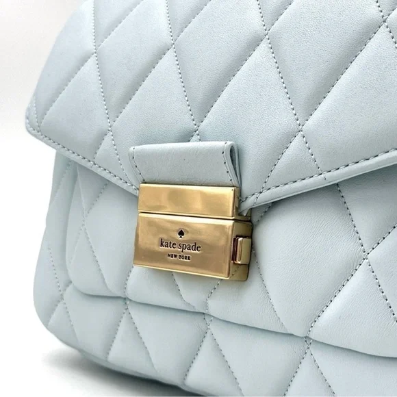 Kate Spade Carey Small Quilted Flap Shoulder Crossbody Bag Dewy Blue (NWT) - Picture 2 of 10
